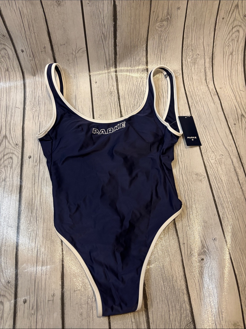 Parke Navy women’s XS One-Piece Swimsuit with Cream Trim summer vacay ready